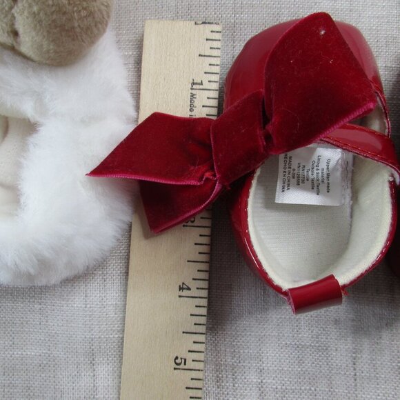 Doudou Et Compagnie Baby Girl Bunny Plush Slippers & Red Bow Dress Shoes 0-6M - Picture 11 of 11